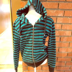 Nice warm sweater black and  blue green strip. Sm.